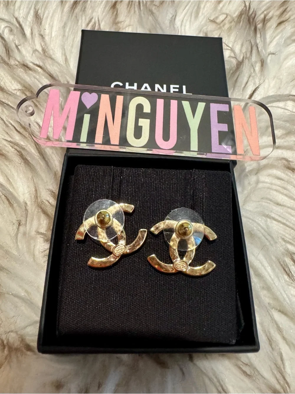 CHANEL 25A Gold Crystal CC Logo Earrings